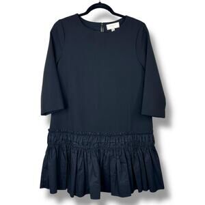 Moulinette Soeurs Anthropologie NWT Black Ruffle Hem Long Sleeve Mini Dress XSP
